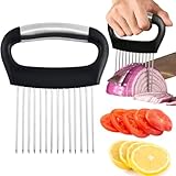 Edelstahl Zwiebelschneider,Gemuseschneider Tomatenschneider,Zwiebelhalter, Halter-Food Slice Assistant,Slicer Schnitthilfe, für Kartoffeln Fleisch Zwiebeln Gemüse
