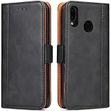 Handyhülle für Huawei P20 Lite Hülle, Premium Leder Klapphülle Handytasche, lederhülle Schutzhülle mit [Standfunktion] [Kartenfächern] für Huawei P20 Lite, Schwarz