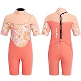 Gogokids Shorty Neoprenanzug Kinder, 2,5mm Neoprenanzüge Rückenreißverschluss Kleinkinder Kurze Nassanzüge Komfort & Wärme, UV Neopren für Schwimmen, Schnorcheln und Surfen, Alter 6-7 Mädchen, Rosa