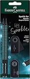 Faber-Castell 118295 - Schreibset Sparkle Midnight ocean, mit 2 Bleistifte, 1 Radierer und 1 Spitzer