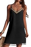 AI'MAGE Damen Strandkleid Sommer Strandponcho Kurz Bikini Cover Up Strandkleid Boho Tunika V-Ausschnitt Leicht Strandponcho Schwarz XL