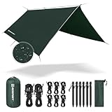 Bessport Zeltplane, Camping Zelt Tarp 3m x 3m Wasserdicht PU3000 mm Tarp für Hängematte, mit Ösen & 6 Aluminiumstifte & 8 Nylonseile, Anti-UV Geeignet für Camping, Picknick