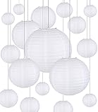 JOFLVA Lampenschirm 20 Stücke Lampions Weiße Papier Laterne Hängende Runde Papierlaternen für Hochzeit Geburtstag Feiern Garten Deko