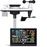 LFF 7-In-1 Wetterstation Funk mit Außensensor, 7,5-Zoll-Display Funkwetterstation mit DCF-Funkuhr, Wetterstation mit 4-Stufen Hintergrundbeleuchtung, UV-Index,Windmesser, Regenmesser, Wettervorhersage