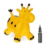 Relaxdays Hüpftier Giraffe, aufblasbare Hüpfgiraffe, Kinder ab 3 Jahre, inkl. Pumpe, BPA-freies Springtier, gelb-braun, 1 Stück