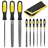 FZENeast Feilen Set, 9tlg Hochwertiges Profi Kohlenstoffstahl Feilen Satz mit Aufbewahrungstasche, Flachfeile/Halbrundfeile/Rundfeile und 6pcs Nadelfeilen für Holz Metall und Holzbearbeitung