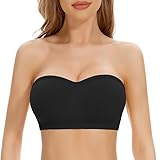 Jiuday Trägerloser BH Push Up Gepolstert Bandeau BH ohne Träger Bandeau Top Damen Bralette mit Rutschfester Silikon Transparente Träger Soft Seamless Strapless Bra ohne Bügel (Schwarz,M)