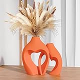 Zormon Orangefarbene Vasen für Dekoration, herzförmige Keramikvasen, 2er-Set, nordische herzförmige Vasen, minimalistische dekorative Vase für Tischdekoration, Hochzeit, Esszimmer, Wohnzimmer, Büro,
