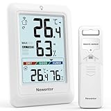 Newentor MAX MIN Thermometer innen außen 24/48 Std./alle Zeiten - Hygrometer Luftfeuchtigkeitsmesser mit Luftkomfort - Wetterstation Funk mit Außensensor - Raumthermometer innen mit Beleuchtung, Weiß