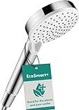 hansgrohe Crometta - wassersparender Duschkopf 6 l/min (EcoSmart), Handbrause mit 2 Strahlarten, runde Duschbrause (⌀ 100 mm), Sparduschkopf mit Antikalk-Funktion, Weiß/Chrom