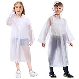 Vicloon Mädchen Regenmantel, 2 Stück Regenponcho Kinder, Wiederverwendbar Transparent Regenmantel EVA, Atmungsaktiv Wasserdicht Regenmantel für Reisen, Wandern, Radfahren & Camping