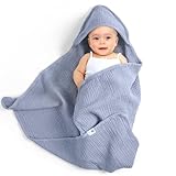 lulumoon Baby Handtuch Kapuze für Badezimmer：Kapuzenhandtuch aus Musselin Baumwolle 75x76cm - extra weich saugfähig für Wärme nach Baden Eincremen - geeignet für Babys 0-18 Monate (Blau)