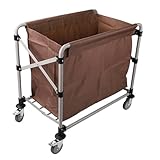 GBPLDMAQ Wäschewagen mit Rollen aus Extra Dickem Edelstahl, Faltbarer Wäschekorb mit Abnehmbaren Stofftaschen, Oxford-Stoff, Großkalibriges Design, Leises Unterrad(Brown,92x82x57cm/36x32x22in)