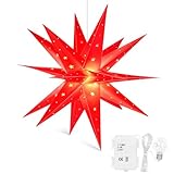 3D Weihnachtsstern Beleuchtet Fenster Batterie mit Timer - 45cm led Weihnachtsbaumspitze Stern, Leuchtstern Stern Zum Dekorieren von Weihnachtsbaum, Innenhof, Balkon Und Garten
