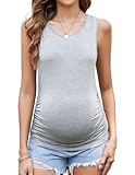 Brynmama Sommer Casual Schwangerschaft Tank Tops Süße Umstandsmode Ärmellose Tops mit seitlicher Raffung Racerback Umstandsshirt Grau, M