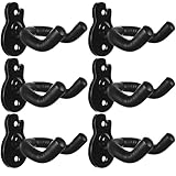 LALAOKS Gitarren-Wandhalterung, Wandaufhänger, Haken, schwarz, Metall, Gitarrenhalter für Akustik-, E-Bass, Gitarre, Ukulele, Banjo, Mandoline, Schwarz, 6 Stück