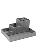 BIGSO LENA Schreibtisch Organizer für Stifte, Büroklammern, Haftnotizen usw. – Sortierkasten mit 4 Fächern – Ordnungssystem aus Faserplatte und Papier in Leinenoptik – grau