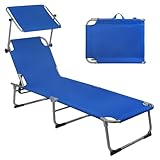 Montafox Sonnenliege 195 x 59 x 32 cm Strand Liege Tragbar max.150 kg Sonnendach Verstellbarer Rückenlehne Garten Pool Terrasse Klappbarer Liegestuhl, Farbe:dunkelblau