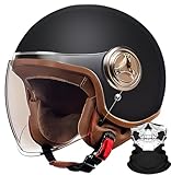 DOT-Geprüfter Süßer 3/4-Motorradhelm Für Kinder, Vintage-Scooter-Helm Für Kinder Mit Visier, Go-Kart-Dirt-Bike-ATV-Helm Für Jungen Und Mädchen, Verstellbarer Elektromotorradhelm A,54-61CM