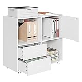 hefoths Rollcontainer, Aktenschrank Weiß, Büroschrank mit Rollen und Schubladen, für Dokumente, A4-Papier, Letter-Format, Druckerständer