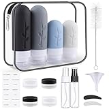 Revivoer Silikon Reiseflaschen, 16 Stück Reiseset mit Silikon Reiseflaschen Auslaufsichere Travel Bottles und Reise Shampoo Behälter BPA-frei Praktisches Reiseflaschen Set (Schwarz)