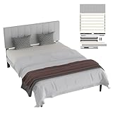 YRHome Polsterbett mit Kopfteil aus Leder Bett Betten Bettrahmen mit Lattenrost aus Holz Bettgestell Mit Holzlattenstütze Mit Installationstools Bis 300KG - Leinenstoff Hellgrau - 140 x 200 cm