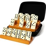 Queensell Domino-Set für Erwachsene mit 4 Domino-Racks – Doppel 6 Dominosteine Set mit Dominohalter, klassische Brettspiele für Kinder und Erwachsene – Double Six Standard Dominos Set 28 Fliesen mit
