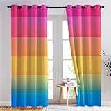 Verdunkelungsvorhänge für Schlafzimmer und Wohnzimmer, 228 x 228 cm, 2 Paneele, Thermo-Ösenvorhänge mit dekorativem Ombré-Regenbogen-Muster, stilvolle Fensterbehandlungen für 228 cm Länge