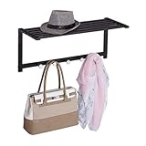 Relaxdays Wandgarderobe mit Ablage, Garderobenleiste 5 Haken, Flur & Bad, modern, Metall, HBT 28 x 65 x 25 cm, schwarz