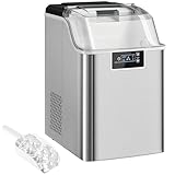 HOMCOM Eiswürfelmaschine, Ice Maker Edelstahl 24 Eiswürfel in 6-15 Min., 20kg/24h, 2,1L Wassertank, Selbstreinigend Eiswürfelbereiter mit Eisschaufel und Korb, für Küche, Büro, Party