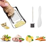 Knoblauchreibe Set, Reibe Edelstahl mit Mini Bürste und Buttermesser, Leicht zu Reinigen Ingwer Reibe, Ingwerreibe für Ingwer, Knoblauch, Zitrone, Zwiebel und Käse (Sliber 1)