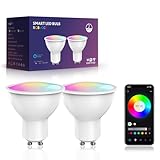 POIUYTO LED Smart Glühbirne GU10, WLAN LED Lampe RGBWW dimmbare mit 16 Millionen DIY-Farben, 420LM, Smart home Alexa Zubehör, Sprachsteuerung Funktionieren mit Alexa, Google Assistant, 2 Stück