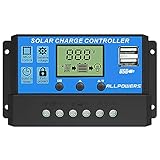 ALLPOWERS 20A Solar Laderegler 12V/24V Solar Ladegerät Controller Solarpanel Batterie Intelligente Regler mit 5V Doppel USB Port LCD Anzeige