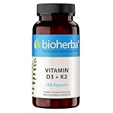 Vitamin D3 K2-100 Kapseln von BIOHERBA | Hochdosiertes Supplement für Knochen Immunsystem und Herzgesundheit