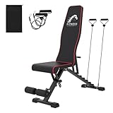 Dskeuzeew Hantelbank klappbare Multifunktion mit Widerstandsband und Aufbewahrungstasche, Trainingsbank Schrägbank mit 7-Fach Verstellbarer Rückenlehne 300kg