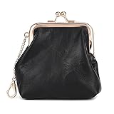 Jalach Leder Geldbörse mit Klippverschluss Vintage Bügelbörse Münzen Portemonnaie Knipsbörse (Schwarz)