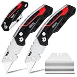 CCLIFE 2 Stück Faltbares Teppichmesser, Klappbares Universalmesser Portabel Cuttermesser mit 10 zusätzlichen SK5 Edelstahlklingen, Gürtelclip und Safety-Lock-Design, Schwarz-Rot