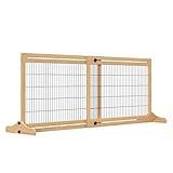 PawHut Ausziehbare Hundesicherheitsbarriere Holzhaus Hundesperre für Tür Treppe Flur 104-183x36x69 cm Natur