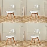 GrandCA HOME 4er Set Esszimmerstühle mit Sitzkissen aus PU-Leder, transparente Beistellstühle für Küche, Esszimmer, Schlafzimmer (Weiß/PU)