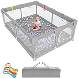 Laufgitter Baby 120x160cm, Laufstall Baby mit Atmungsaktivem Netz, Baby Laufstall mit Reißverschlusstür, Laufstall mit 4 Zugringen, Keine Spielmatte