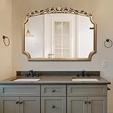 DAOYIJIAJU Goldener Vintage-Spiegel, 71,1 x 91,4 cm, traditioneller gewölbter Spiegel, großer kunstvoller Barockspiegel, antiker geschnitzter Kaminspiegel für Wohnzimmer, Kamin, Badezimmer
