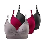 ZWDC 3er Pack BH Damen Ohne Buegel Vollschalen Bequem Guter Halt Große Brüste Wirefree Bra Super Push Up BH Gegen Hängebrust Brüste Klassische BHS Minimizer Bra