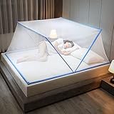 Moskitonetz Bett Baldachin Pop Up Faltbare doppelte Tür Anti Mosquito Bites,Tragbares Bettnetz Doppelbett mit Moskitonetz (Blue, 190 * 135 * 80 cm)