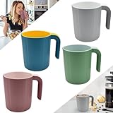 NAROSEBE 4er Kaffeetassen Kaffeebecher Plastik Tassen Set 450ml Große Kaffeetassen Set Wiederverwendbar Kunststoff Kaffeebecher mit Henkel Unzerbrechlich Trinkbecher für Wasser Milch Tee