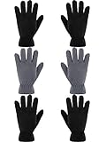 SATINIOR 3 Paar Kinder Fleece Handschuhe Winter Weiche warme Handschuhe für Jungen Outdoor Aktivitäten (Schwarz, Grau, 5-8 Jahre)