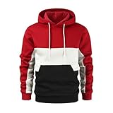 Herren-Fleece-Kapuzenpullover – lässiges Sweatshirt, Patchwork-Pullover, Kordelzug, langärmelig, Kapuzenpullover, gerippte Bündchen, atmungsaktiv, Oberbekleidung mit Tasche, schmale Passform