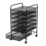 Rollbarer Aktenwagen, Aktenorganizer mit Rädern und Schubladen, Aufbewahrungsregal für mobile Geräte, multifunktionaler Ordnungswagen für Klassenzimmer, Büro und Zuhause(Schwarz,35.2x47.9x61cm)