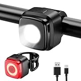OnMeto Fahrradlicht Set, IPX5 Wasserdicht Frontfahrrad Lampe Rücklicht Fahrrad licht Set，USB Type-C Wiederaufladbares Fahrradleuchten Set für Fahrrad (Schwarz)