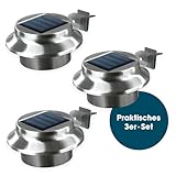 EASYmaxx Solar-Dachrinnenleuchten 3er Set, Edelstahl | Außenbeleuchtung | Kabellos | Beleuchtung