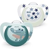 NUK Star Babyschnuller | Day & Night Schnuller | BPA-freies Silikon | 18–36 Monate | Green Crocodile | 2 Stück